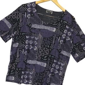 Frazier Lawrence Womens Short Sleeve Shirt Blouse Top Sz 2X Geometric Black Gray